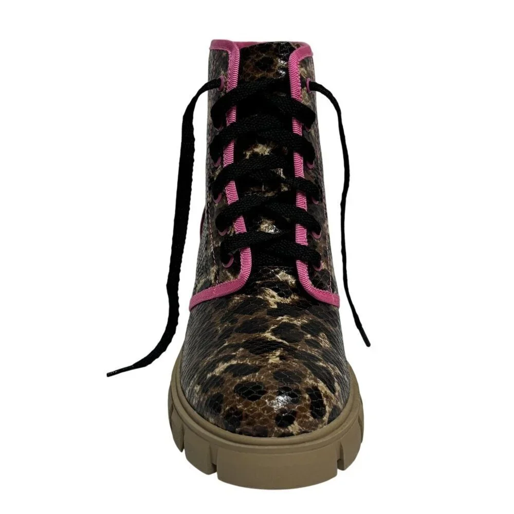 SHOE REPUBLIC / Husky / Leopard Print / Lace-Up / Chunky / Ankle / Boots With Pi